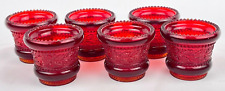Vintage Red Glass Votive Cups with Holly Leaf Pattern Set of 6 Amberina picture