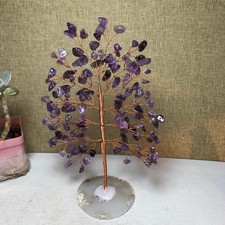 180mm Natural Wealth Tree purple crystal gravel agate slice base 96g A2478 picture