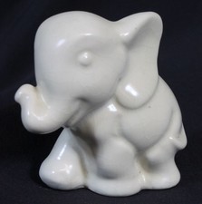 Vtg Shawnee Elephant Figure Matte Finish Ceramic Pottery White Cream Ivory 3.25 picture
