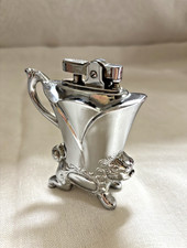Vintage Mid Century Asian Lion Design Table Lighter Chrome 9.5mH Stamped Japan picture