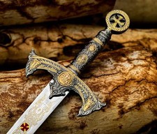 Hand Forged Knights Templar Sword, Stainless Steel with Leather Sheath picture