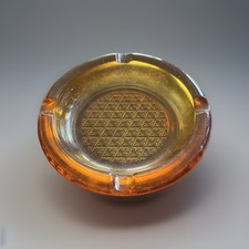 Vintage 6-Inch Cigar Ashtray ~ Amber Glass ~ Diamond Pattern ~ Dark Cognac Color picture