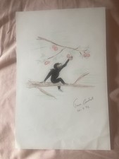 JANE GOODALL HAND SIGNED AUTOGRAPH 7 X 9 ORIGINAL DRAWING WITH ~COA CHIMPANZEE picture