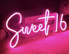 Sweet 16 LED Neon Light Sign NEW Open Box, Pink 16th Birthday Party Decor picture