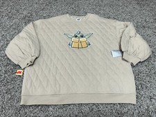 NEW Star Wars Sweatshirt Adult 1X XL Beige Mandalorian Yoda Grogu Disney Parks picture