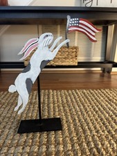 Nancy Thomas Vintage Metal Rabbit/Hare w/ American Flag Signed & Dated 2003 picture