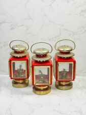 Vintage Carriage Hurricane Style Oil Lantern Lamp Red Metal Hong Kong (Set of 3) picture