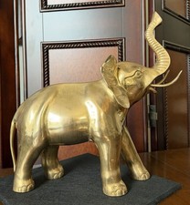 Vintage Brass Elephant Statue Figurine Large Hollywood Regency Asian Style 8 lbs picture