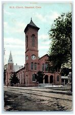 1909 ME Church Scene Street Stamford Connecticut CT Posted Antique Postcard picture