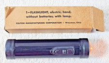 VTG USN Fulton Navy Flashlight in Box Black 2-Cell Heavy Glass Lens Works picture