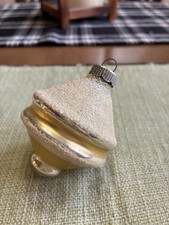 Vintage Spinning Top/UFO 3 Inch Glass Christmas Ornament-Yellow/Mica-10 Cent Cap picture