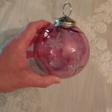 Pottery Barn Purple Glass Starburst Etched Large Christmas Ornament Kugel Style picture