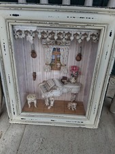 Vintage Framed Miniature Victorian Living Room 3-D Shadow Box Diorama Dollhouse  picture
