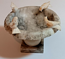 Antique Italian Alabaster Marble Pedestal Bird Bath Tazza Carved Birds, Orig tag picture