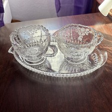 New Martinsville Glass Meadow Wreath Creamer/sugar/Tray Set (1938) picture