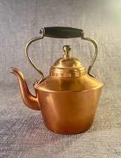 Vintage Copral Portugal Solid Copper Tea Kettle Teapot Brass Wood Handle 4.5