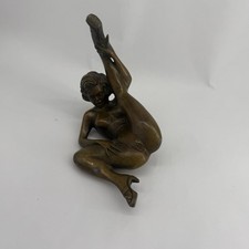 NUDE EXOTIC DANCER EVOCATIVE POSE BRONZE SCULPTURE ART DECO FIGURINE BRASS picture