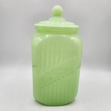 VINTAGE 1930'S  HOCKING JADEITE JADITE CLAMBROTH CANISTER JADE-ITE HTF URANIUM picture