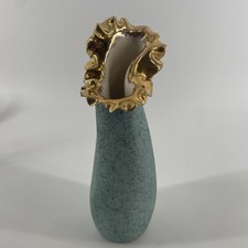 Vintage Nizhoni Original Southwestern Gold, Ruffle Rim, Turquoise Speckled Vase picture