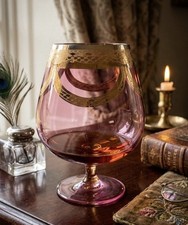 VTG Cranberry Brandy Snifter/Goblet w/ Gold Filigree Trim -  picture