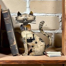 Recycled Scrap Small Metal Kitty Cat Statue Rustic Home Garden Decor 7.25