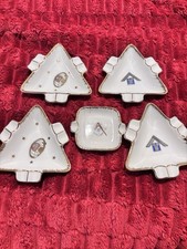 VTG HB Mackrides Porcelain Four Triangle One Square Ashtray Set Gold Is Perfect picture