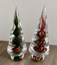 Murano Ribbon Swirl Glass Christmas Trees Vtg Holiday Mantel Decor Orig Stickers picture