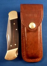 Vtg BUCK 110 4 dot folding hunter pocket KNIFE 1981-86 brown Buck leather sheath picture