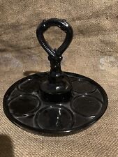 L.E. Smith black amethyst depression glass cordial glass tray, carrier picture