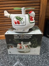 Vintage Brinnco Christmas Santa Helicopter Revolving Musical Earthenware In Box picture