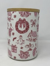 Grace Teaware Christmas Pink bow, wreath, snowman  ceramic canister wood lid HTF picture