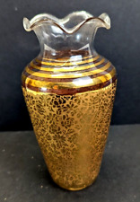 Vintage Ransgil Crystal Gold Overlay Floral Design Glass Vase 2.5