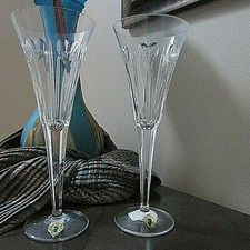 WATERFORD PAIR 2 lot TOASTING FLUTE TRUE LOVE CRYSTAL CHAMPAGNE WEDDING GLASSES picture