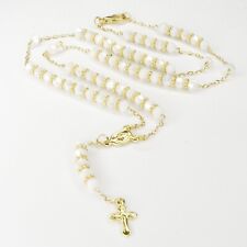 Rosary White Beads Necklace Gold Plated Blessed by Pope for Women picture