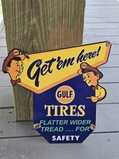 VINTAGE 1950'S GULF TIRES PORCELAIN SIGN 12