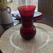 Vintage Cranberry Glass Vase 6.25” Minimal Bouquet RED  Decor round bulb trumpet picture
