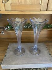 2 Vtg Amethyst United States Glass Company Vases w/Petal Top 11.75