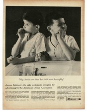 1959 Kolynos Toothpaste twin boys brushing teeth Vintage Print Ad picture