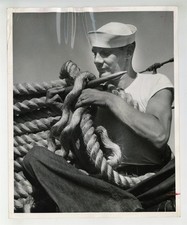 Rugged US Coast Guardsmen Knitting 1942 Handsome Muscular Male Photo Gay J15601 picture