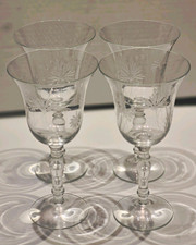 Set of 4 Clear Etched Floral Stemmed 7 1/4