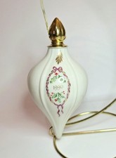 1990 LENOX Annual Christmas Ornament Teardrop Shape Porcelain w/Holly & Ribbon picture