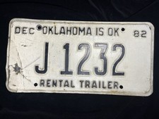 Vintage 1982 Oklahoma Rental Trailer License Plate picture