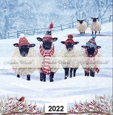 (2022) TWO Paper LUNCHEON Decoupage Art Craft Napkins - CHRISTMAS SHEEP FLOCK picture