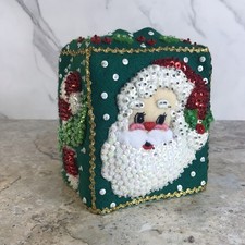 VINTAGE BUCILLA CHRISTMAS FELT SEQUIN SANTA CLAUS CANDY CANE TISSUE BOX COVER picture