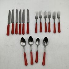 Vintage Bakelite Red Peerless Flatware Spoons Knives Forks 16 Pieces picture