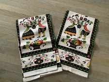 Vintage Pair “Parisian Prints” Linen Kitchen Towels (28” X 16”) picture