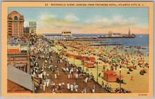 Atlantic City NJ Boardwalk Beach Traymore Hotel Curteich Postcard H82 picture