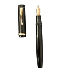 Vintage Parker Duofold Streamline Fountain Pen Black Gold Trim USA 1930s picture