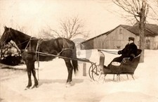 Man in a Horse Drawn Sleigh Mannsville New York NY RPPC Photo Postcard COPY picture