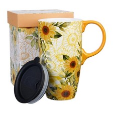 Topadorn Porcelain 17oz Ceramic Travel Mug with Lid Coffee Cup Yellow picture